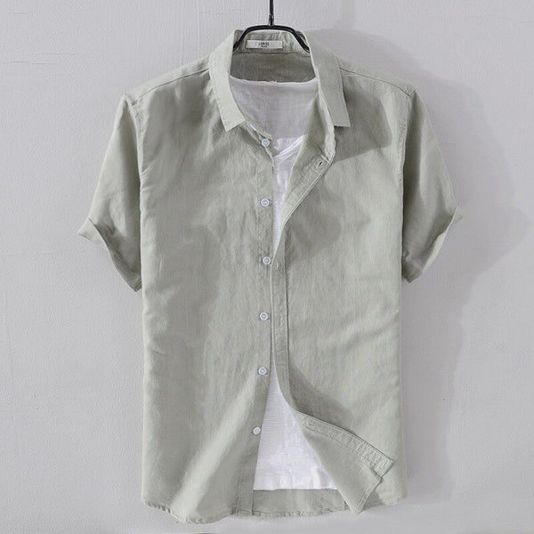 Cove Cotton-Linen Short-Sleeve Shirt - Light green