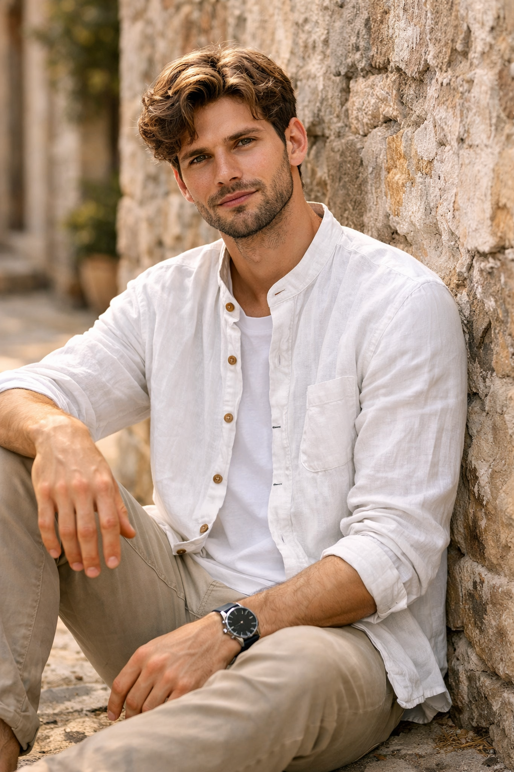 Cove Linen Mandarin Collar Shirt - White