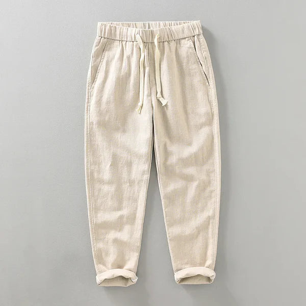 Harbor Linen Duo - Navy Blue Linen Shirt + Beige Linen Pants Set