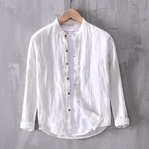 Cove Linen Mandarin Collar Shirt - White