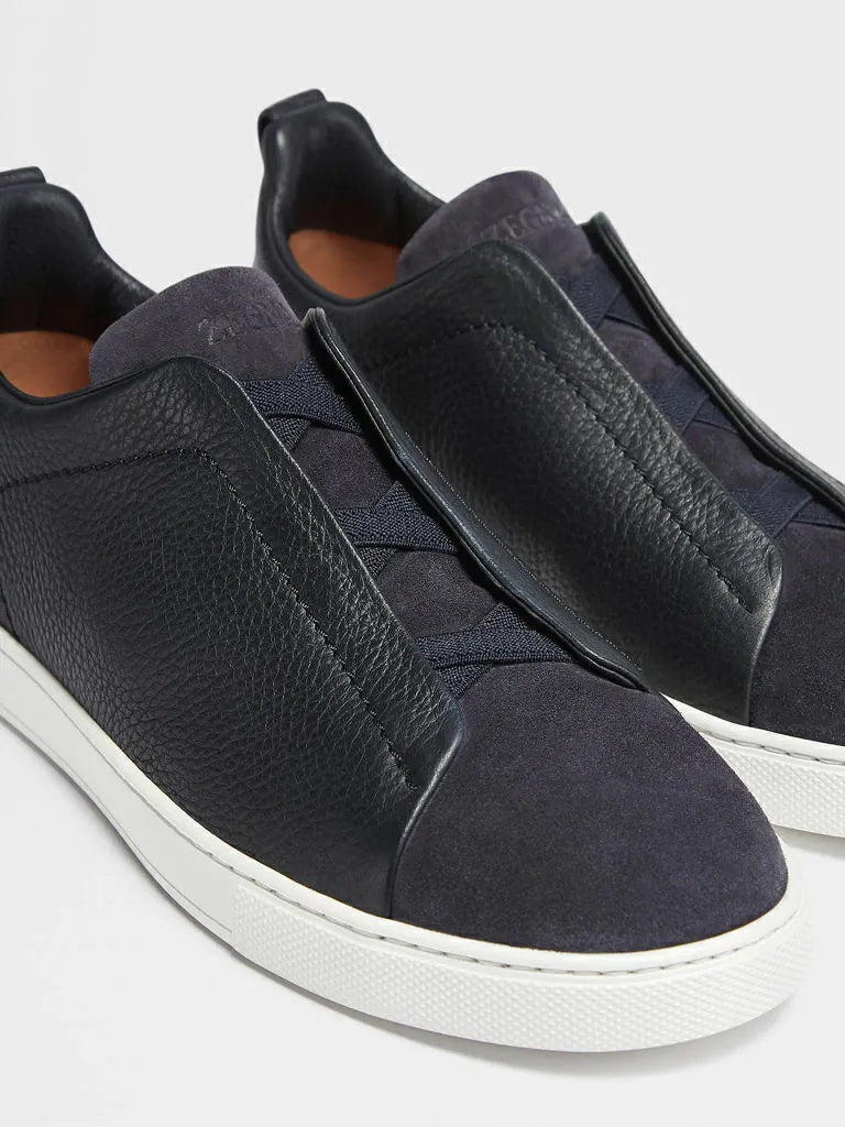 Triple Stitch Black Leather/Suede Sneakers
