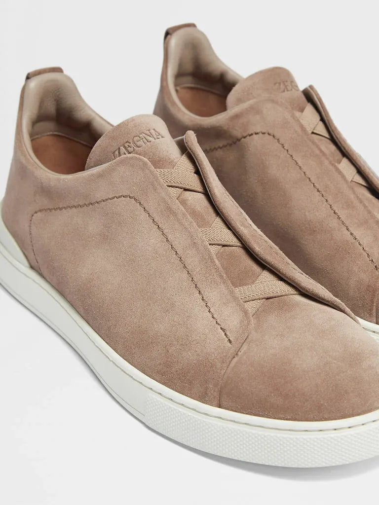 Triple Stitch Taupe Suede Sneakers