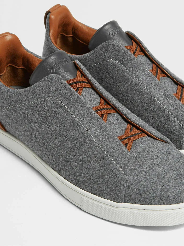 Triple Stitch Wool Leather Sneakers – Grey/Brown