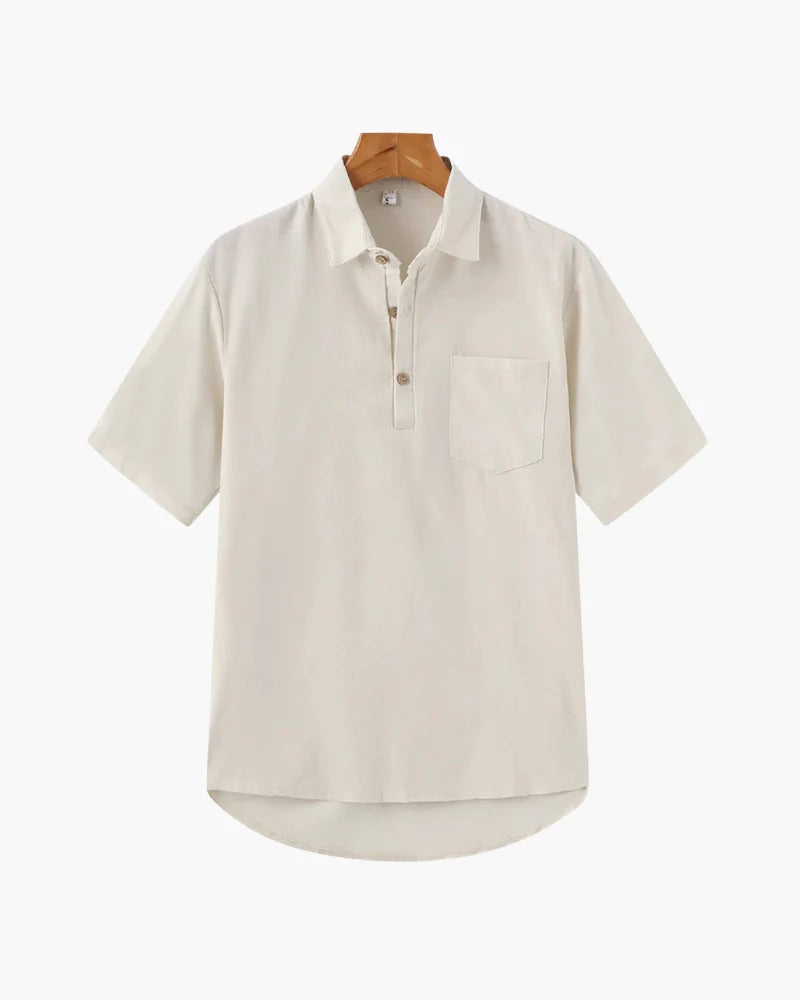 Linen Polo Tee – Beige