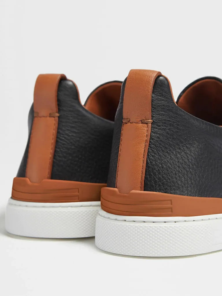 Triple Stitch Wool Leather Sneakers - Back/Beige