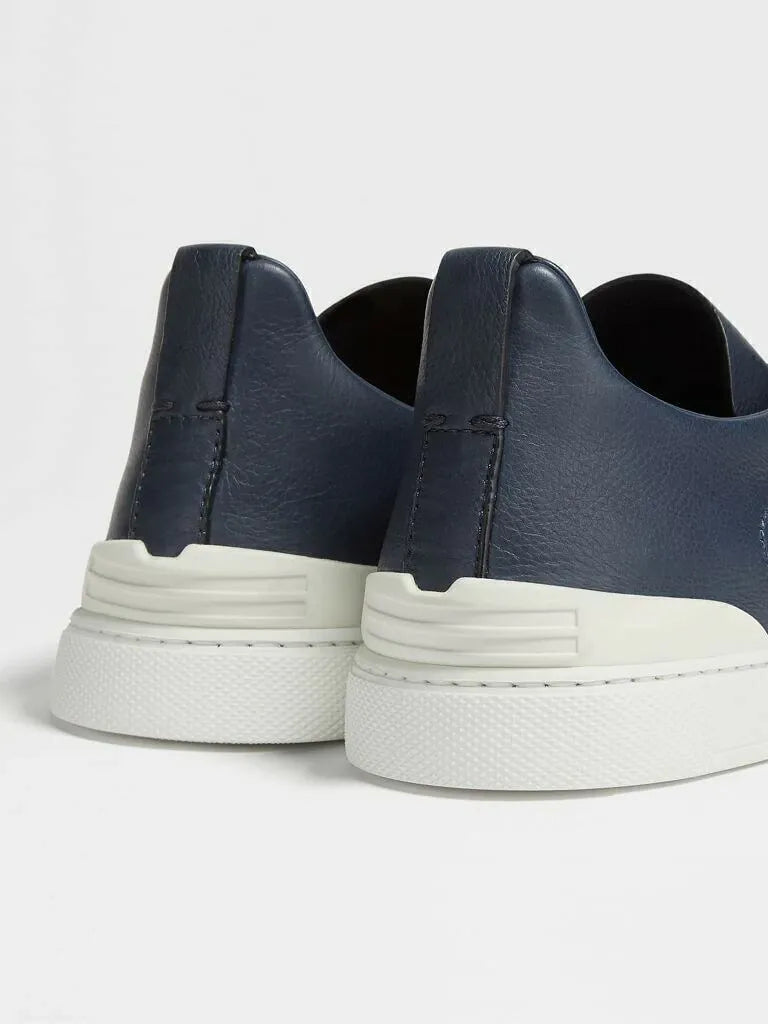 Triple Stitch Leather Sneakers – Navy