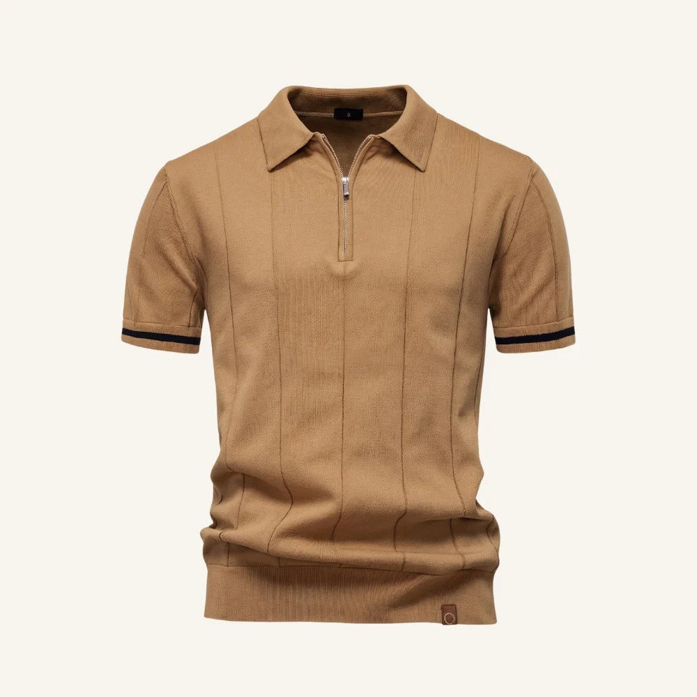 Vittorio Half-Zip Knit Polo - Light Brown