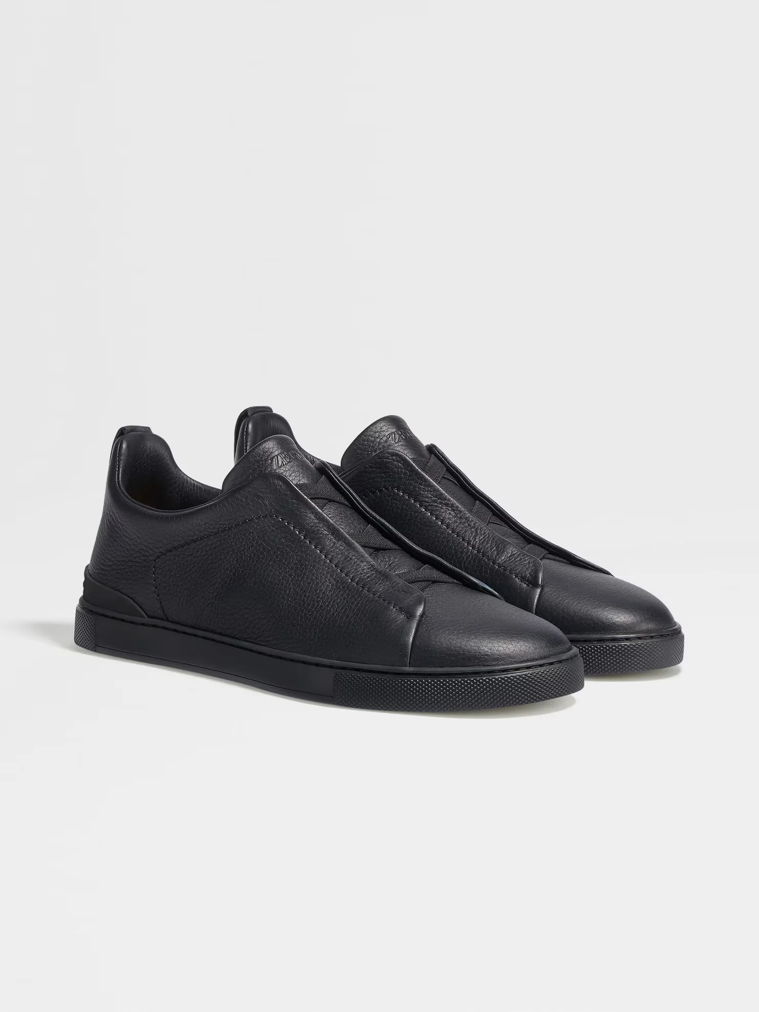 Triple Stitch Black Leather Sneakers