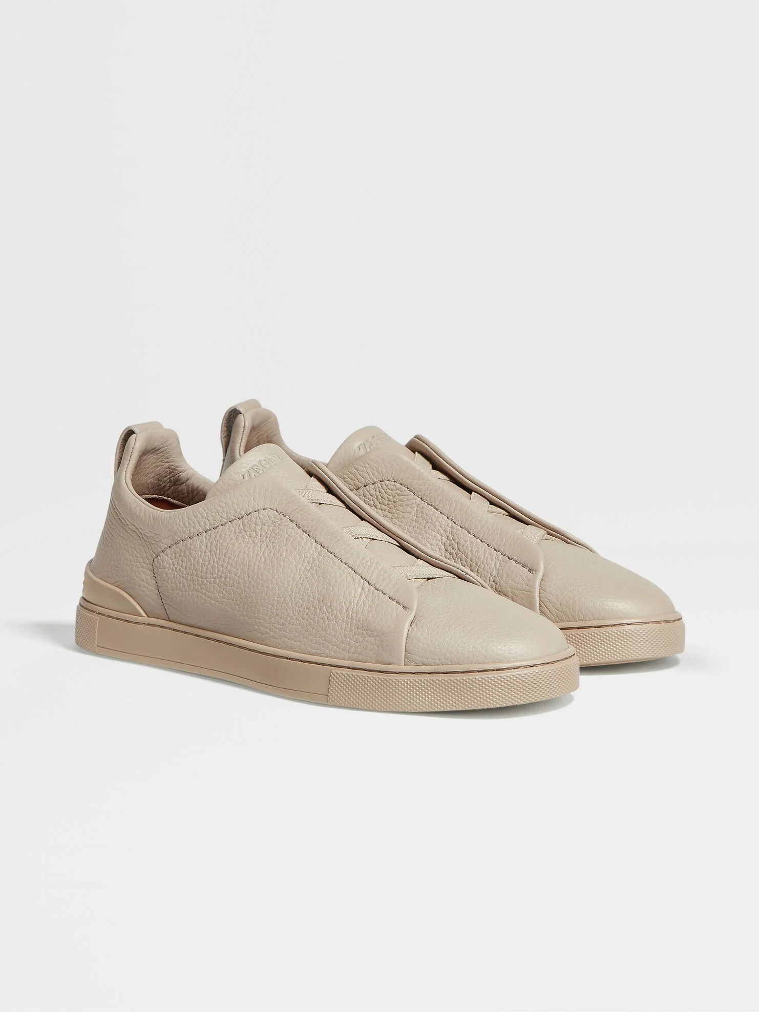 Triple Stitch Beige Leather Sneakers