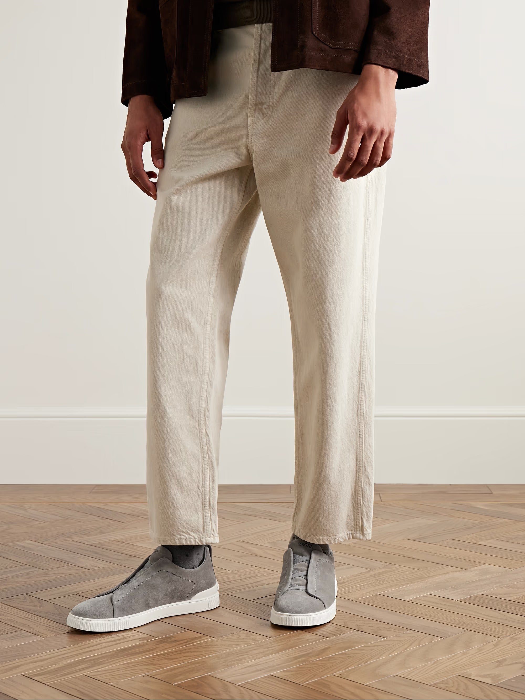 Triple Stitch Suede Slip-On Sneaker – Gray