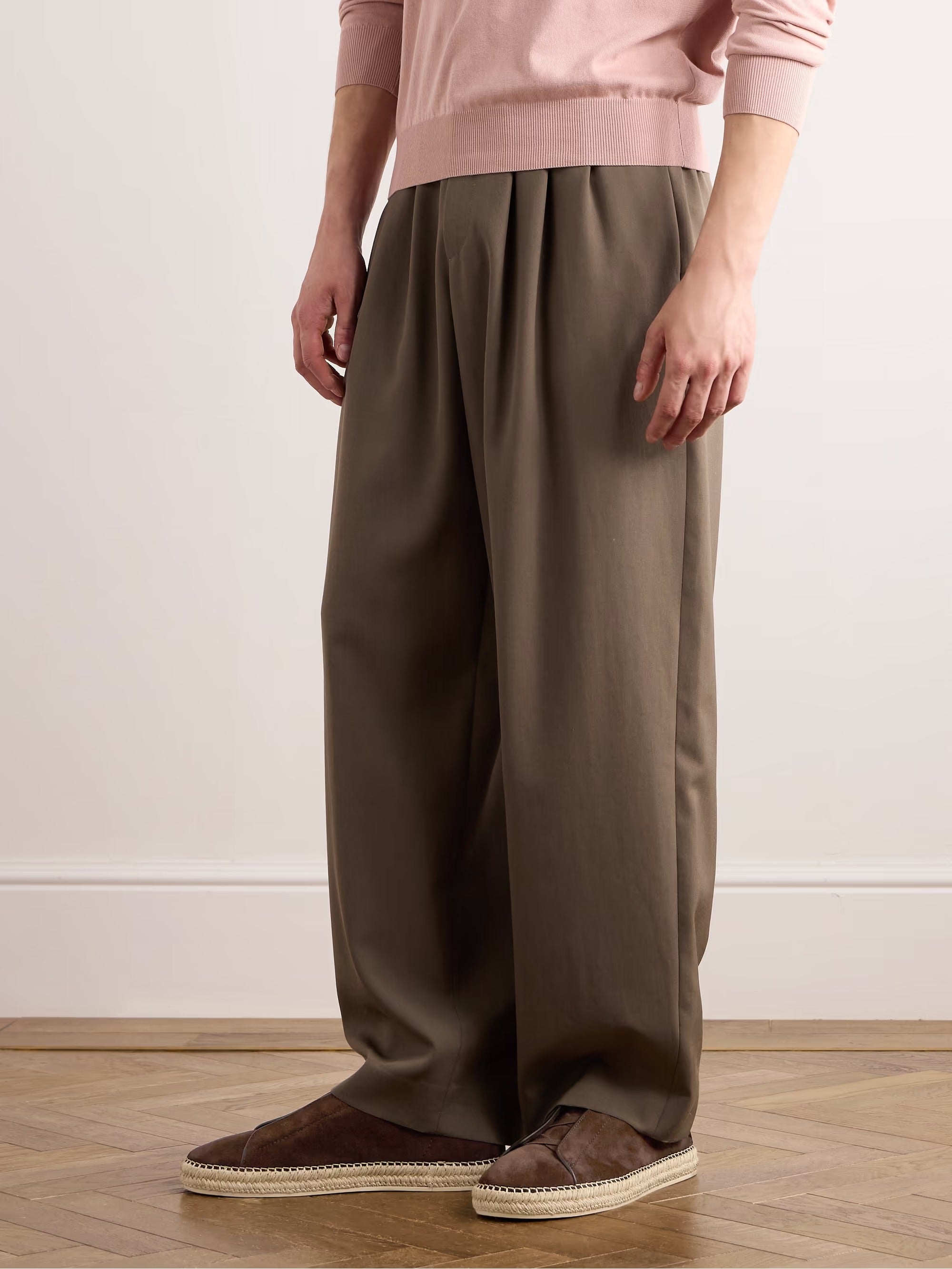 Triple Stitch Leather-Trimmed Canvas Slip-On Sneaker – Dark brown