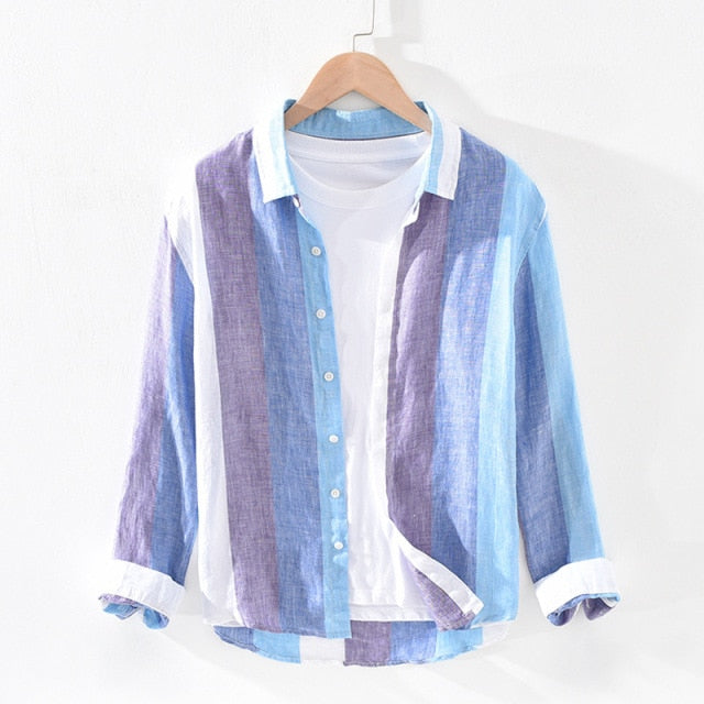 Sunset Stripe Linen Long-Sleeve Shirt - Purple