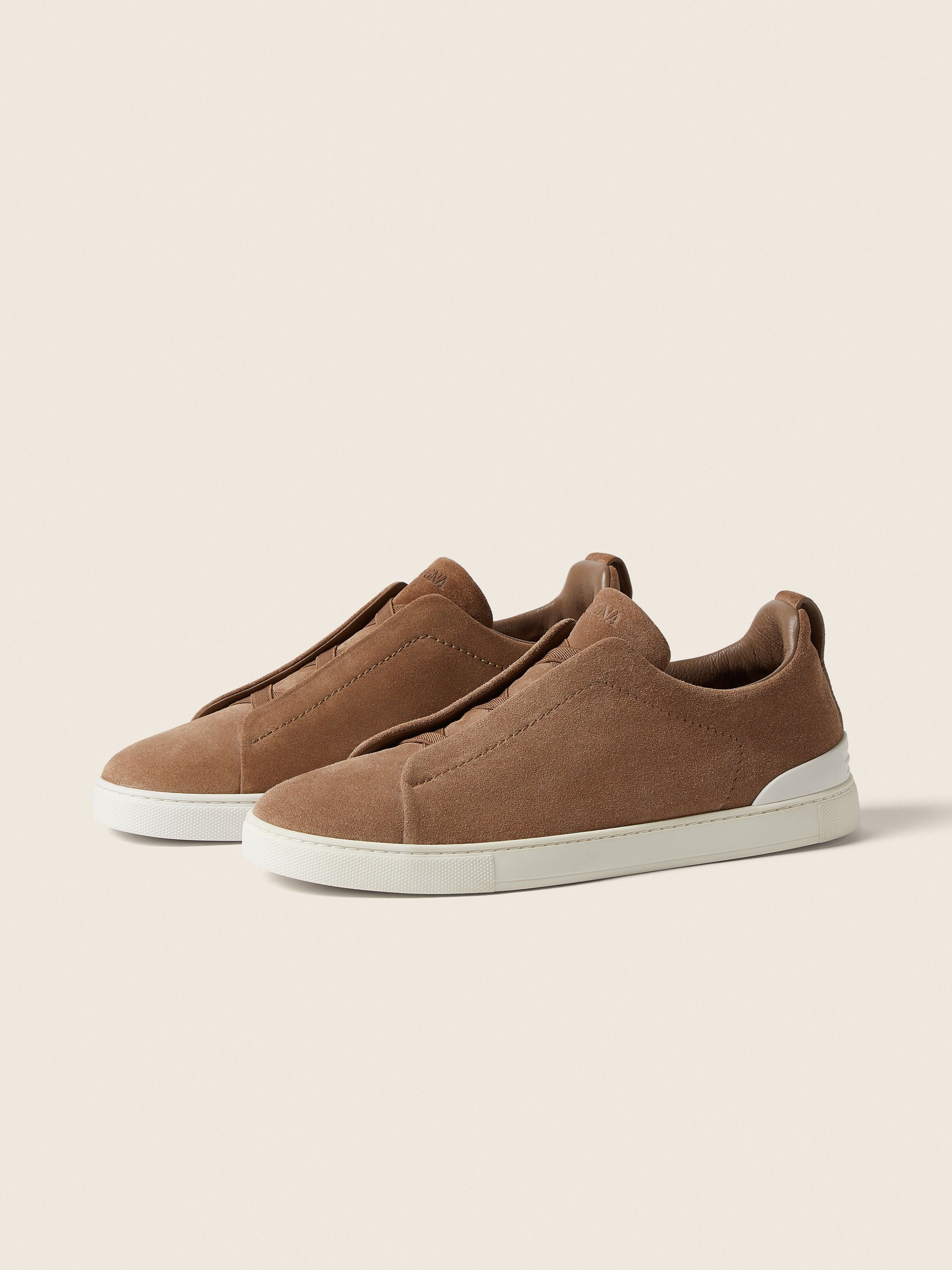 Triple Stitch Suede Slip-On Sneaker – Dark Beige