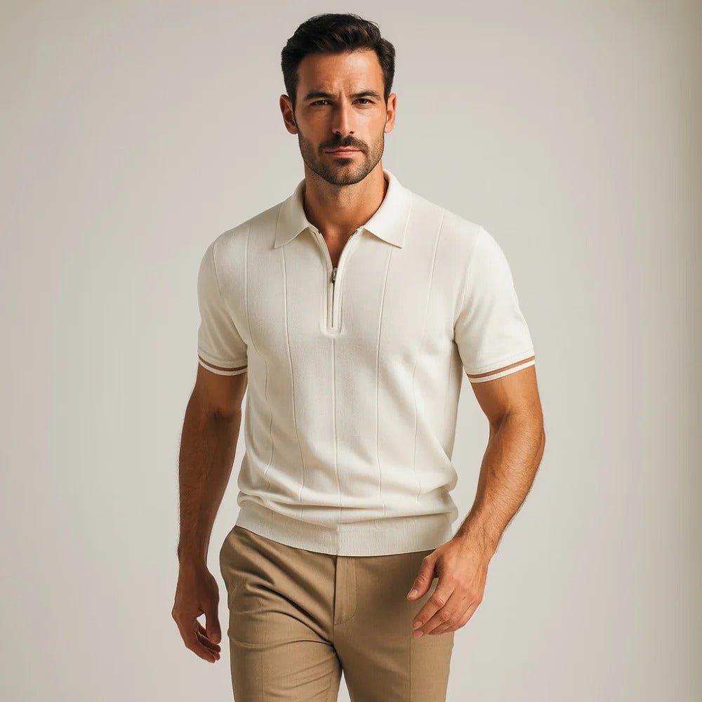 Vittorio Half-Zip Knit Polo - White