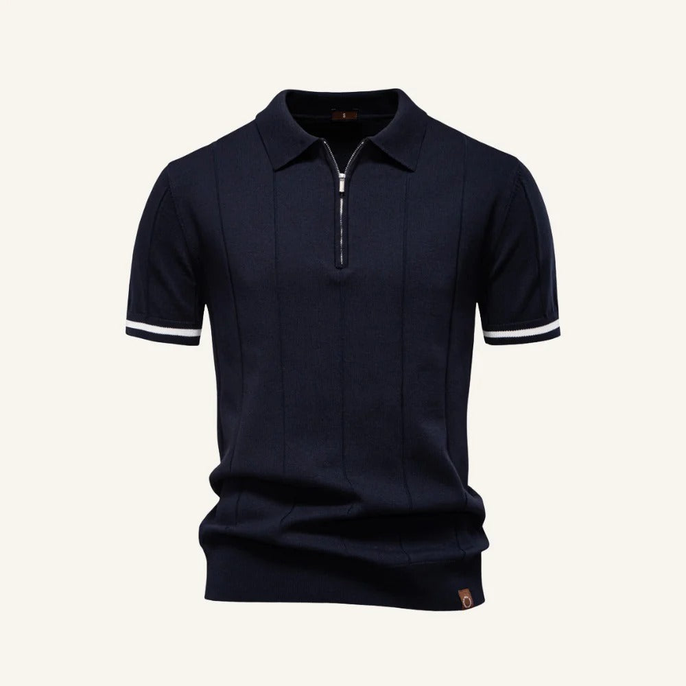 Vittorio Half-Zip Knit Polo - Navy Blue