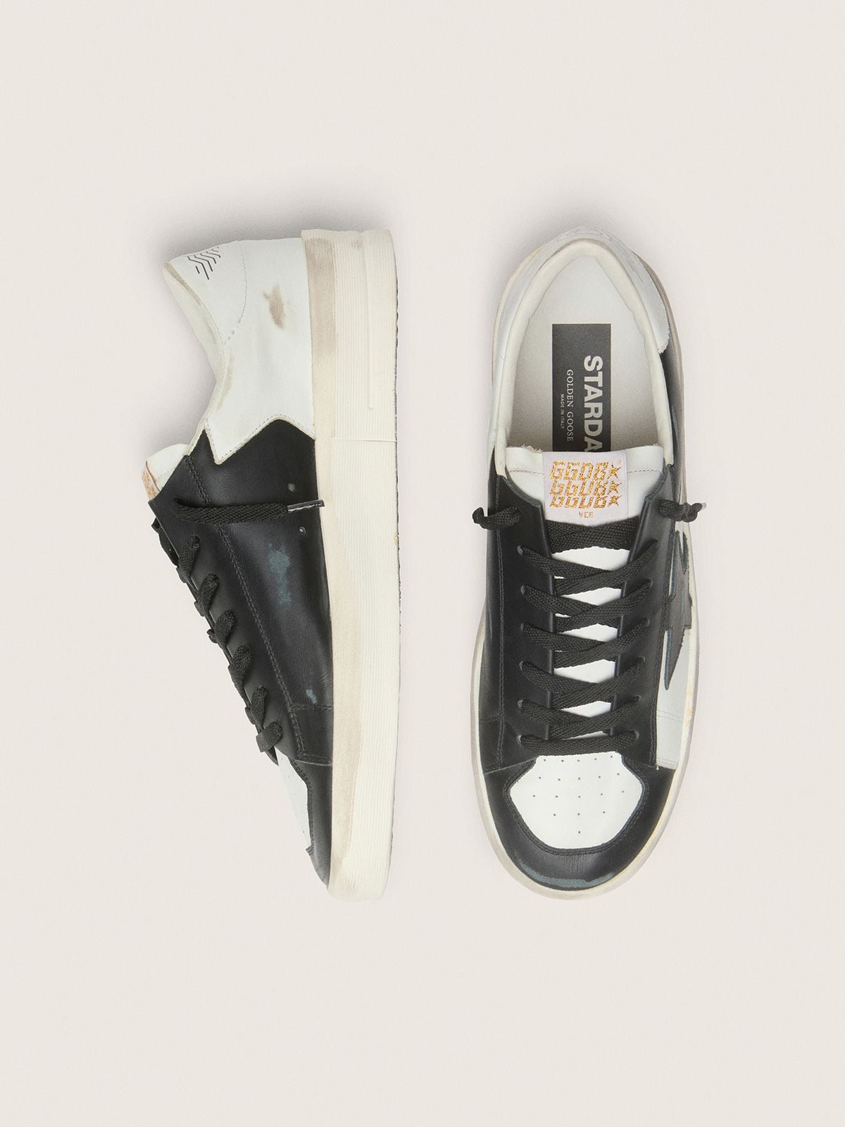 Stardan Leather Sneakers - White/Black - detail view