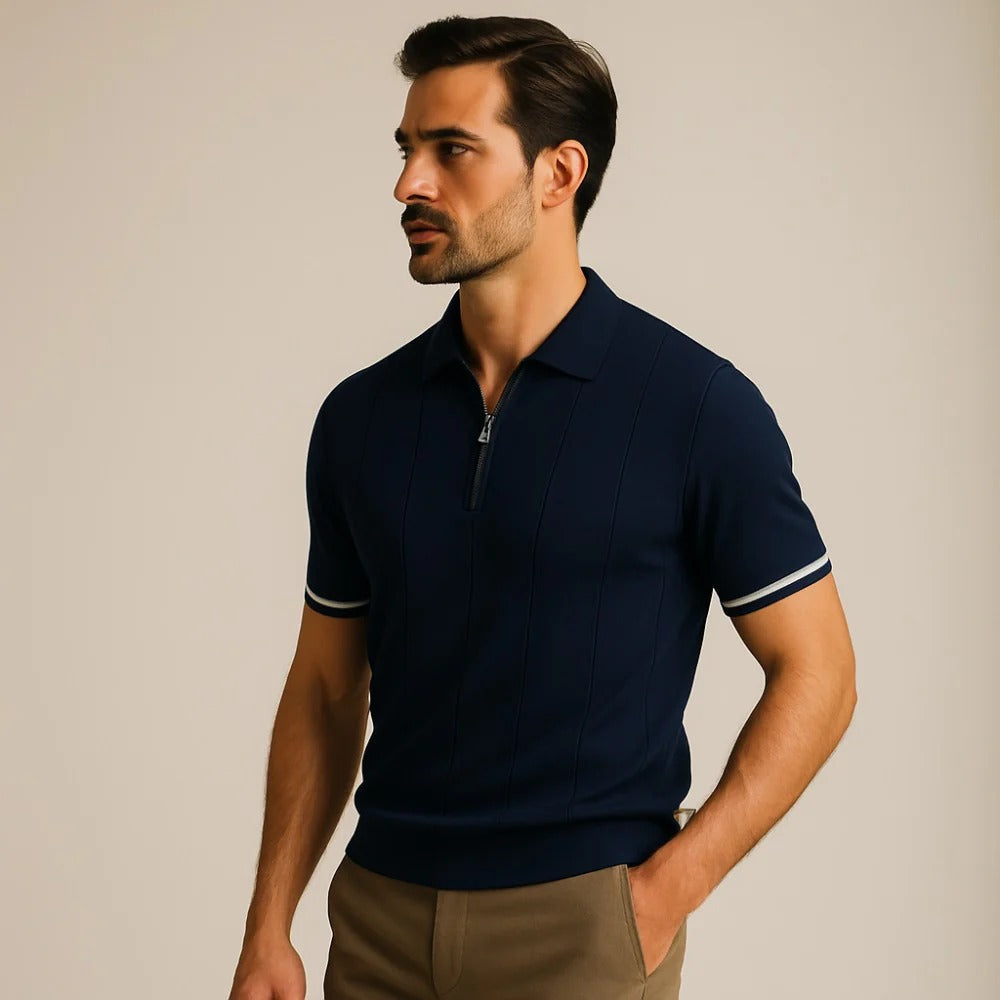 Vittorio Half-Zip Knit Polo - Navy Blue