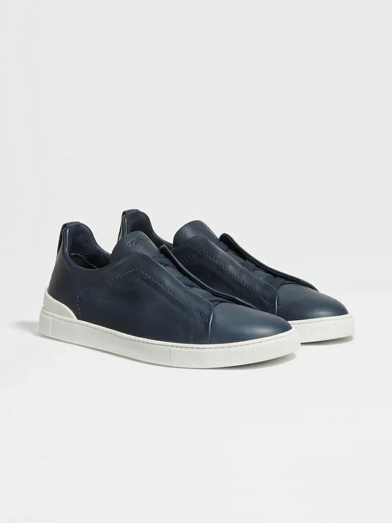 Triple Stitch Leather Sneakers – Navy