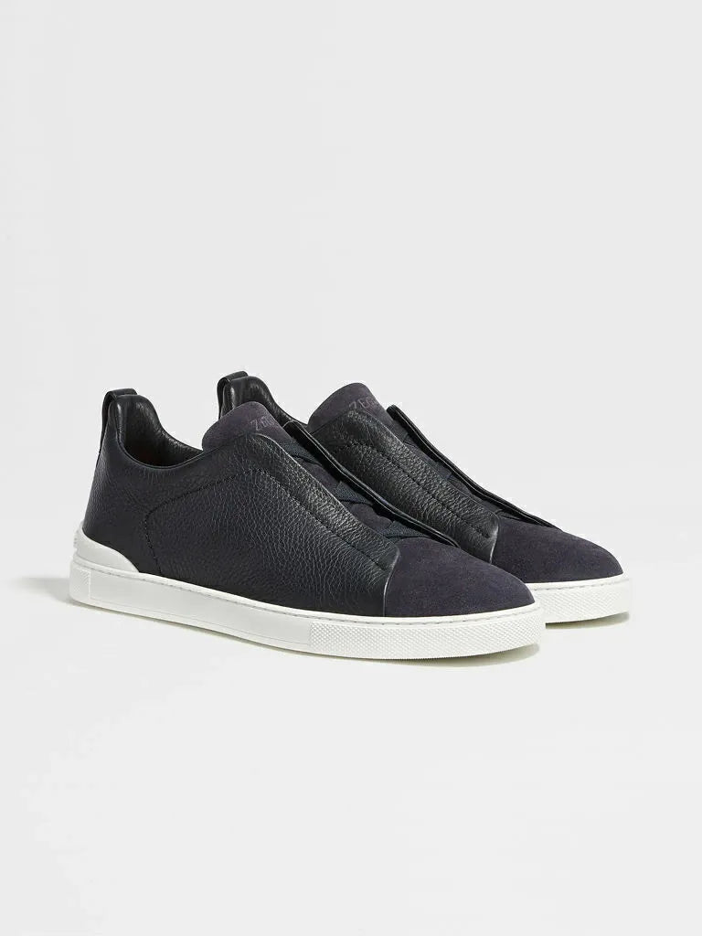 Triple Stitch Black Leather/Suede Sneakers