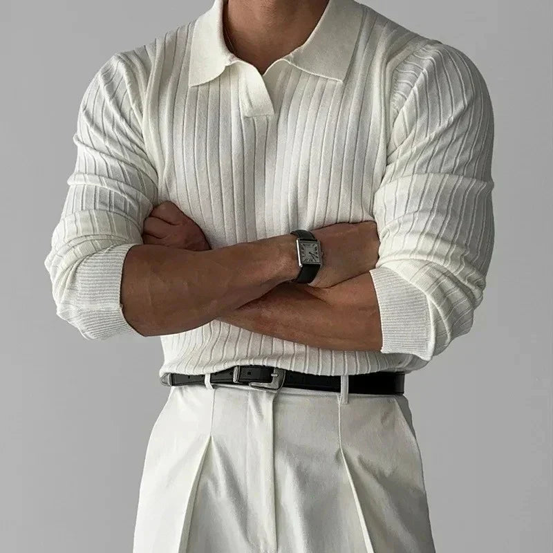 Ribbed Knit Polo - WHITE