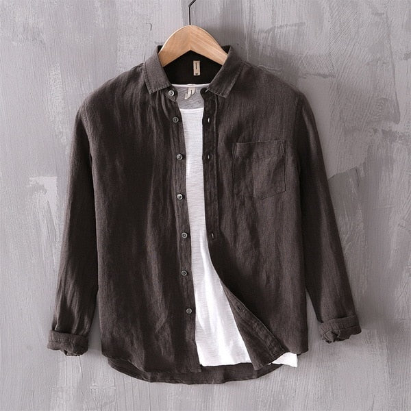 Harbor Linen Long-Sleeve Shirt - Dark Coffee Brown