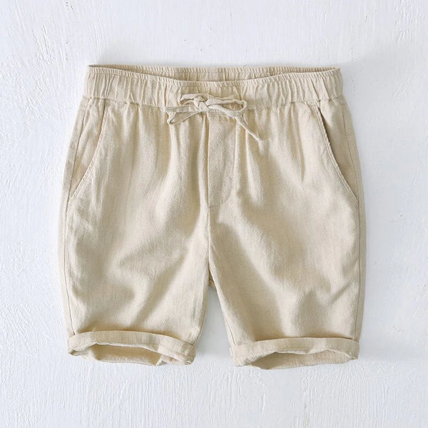 Coastal Breeze Linen - Navy Blue Shirt + Beige Linen Shorts Set